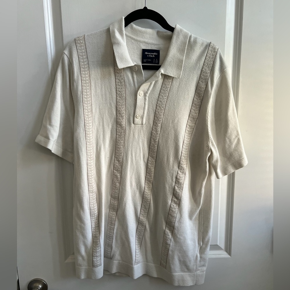 Abercrombie & Fitch Men's Off-White Textured Short Sleeve Polo